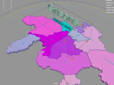 Grisons  Switzerland map region geography political geographic 3D model