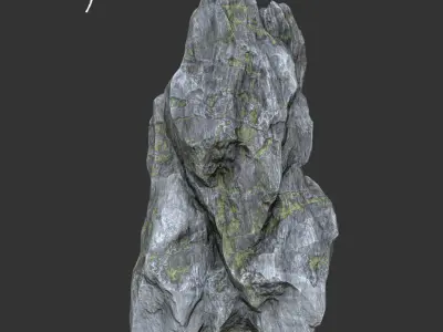 Low poly Gray mossy rock Low-poly 3D model