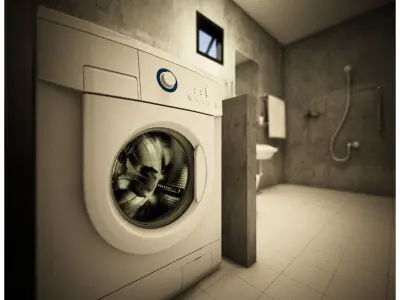 bathroom 6 with washing machine and sink 3D model