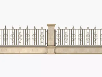 Fence in classic style with wrought iron railing 3D model