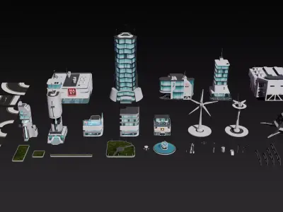 Sci-fi city assets Low-poly 3D model