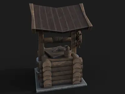 Wooden draw-well Low-poly 3D model
