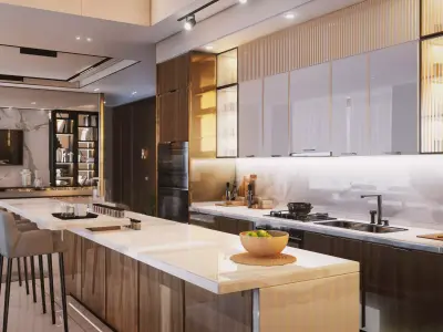 Hill House Interior Scene Kitchen Living Room Modern Design Free 3D model