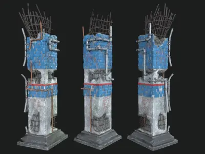 Post Apocalipsis Subway Column Low-poly 3D model