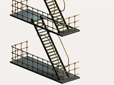 Sci-fi Industrial style stair platform Low-poly 3D model