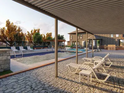 Backyard Design of residential house water pool 3D model