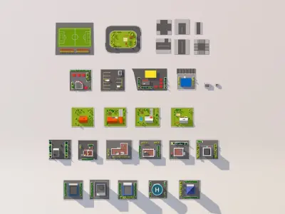 Polygonia Low Poly Buildings Pack Low-poly 3D model