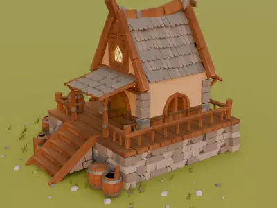 Stylized Medieval Wooden House Low Poly 3D Model 3D model
