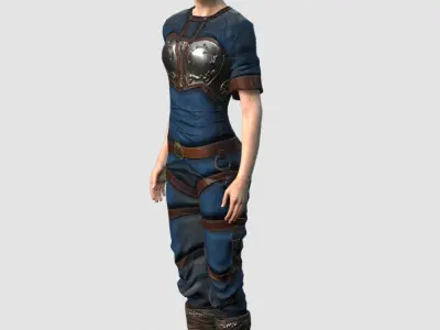 Steampunk rigged character woman Low-poly 3D model