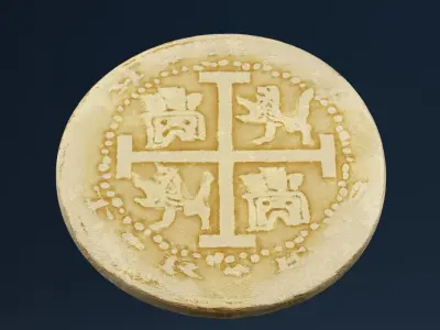 Golden Coin Low-poly 3D model