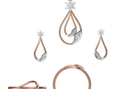 Light Minimalist Diamond Ring Earrings Pendant Set 3D print model