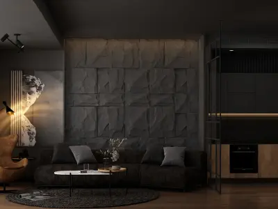 Cozy One Room Apartment- Living Room and Bedroom 3D model