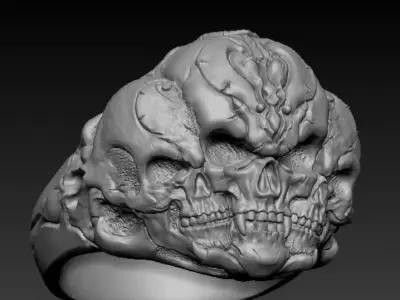Triple Skull Ring  Heavy Gothic Statement 3D print model