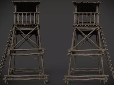 Wooden Watchtower A Low-poly 3D model