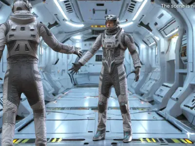  Futuristic Astronaut in Spacesuit no Visor Rigged for Cinema 4D 