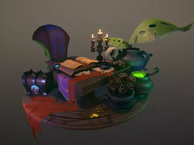 Stylish Witchcraft Alchemy Scenes Low-poly 3D model