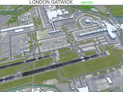 London Gatwick Airport 10km Low-poly 3D model