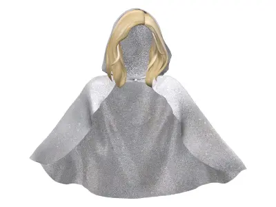 Womens Hooded Cape with Hair Low-poly 3D model