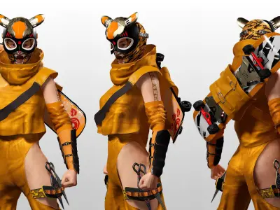 Tora Blaze Ninja Futuristic Tiger Mask Assassin Game Ready Low-poly 3D model
