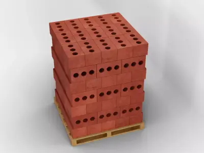 Wooden Pallet with Red Bricks 1 3D model