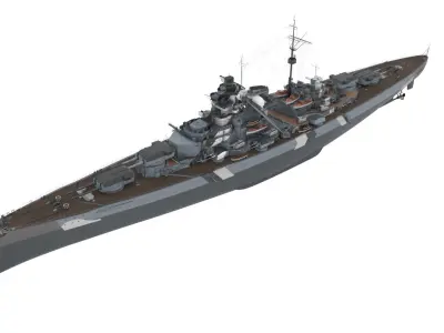  Heavy Warship with Atlantic Hull Stripes Gray Rigged for Cinema 4D 