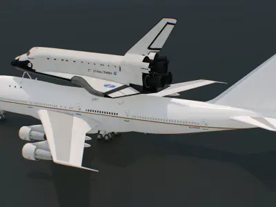  Space Shuttle on Connection Frame and Carrier Aircraft 