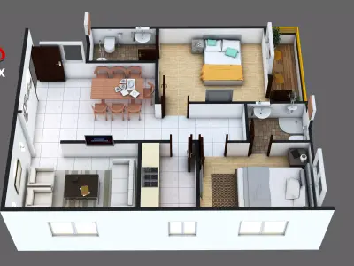 Modern Residential 3D Cut Floor Plan Low-poly 3D model