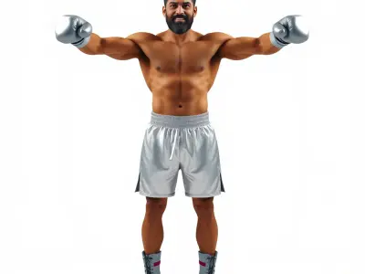 Boxer Character Rigged and Animated with Gloves and Shorts Low-poly 3D model