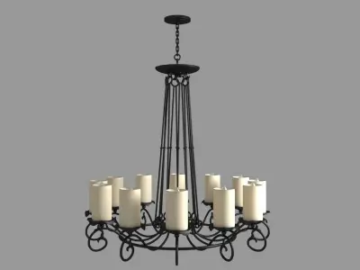 Chandelier wrought iron with candles 3D model