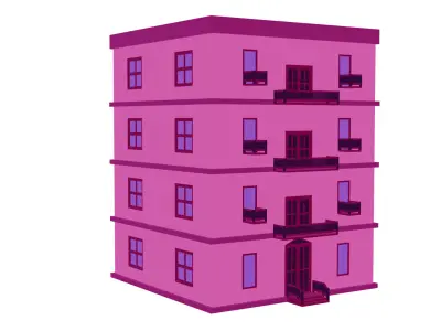 Low-Poly Apartment Building Game Ready 3D Model Low-poly 3D model