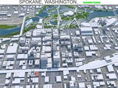 Spokane Downtown Washington USA Low-poly 3D model