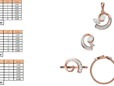 Light Minimalist Diamond Ring Earrings Pendant Set 3D print model