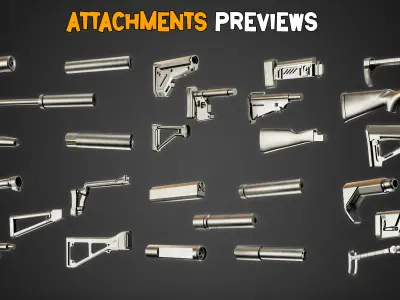 100 Game-Ready Gun Attachments    Vol 02 Low-poly 3D model