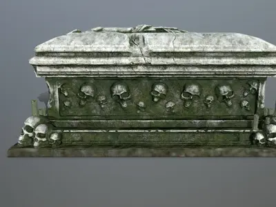 tomb 1 casket with skulls Low-poly 3D model