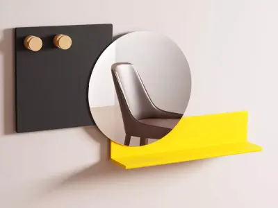 Piers wall shelf with mirror and chair 3D model