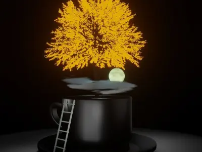 Cup and Tree Low-poly 3D model