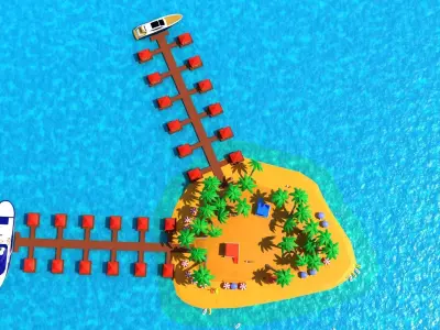 Island resort and beach 3D model