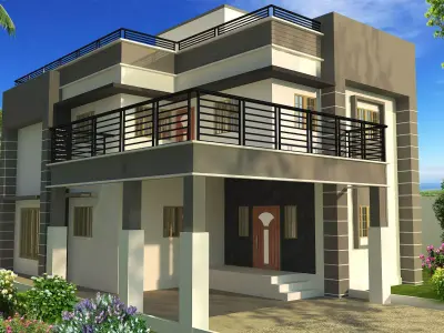 House two story with balcony 3D model