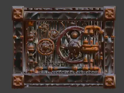 Steampunk Industrial Wall Barrier 3D Model Low-poly 3D model