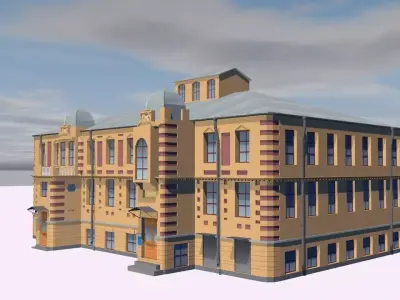 Hotel building on cloudy day Low-poly 3D model