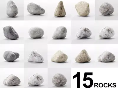 Smooth River Stones - Low-Poly Boulder Rock Collection Low-poly 3D model