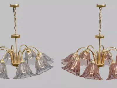 Floral Brass Chandelier  - Clear and Tinted Glass Variants 3D model