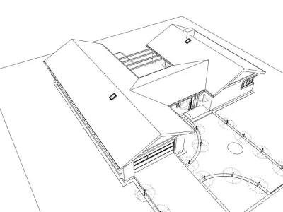 simple double barn one story house model 3D model