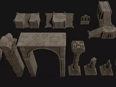 Dungeon Ruins Set Low-poly 3D model