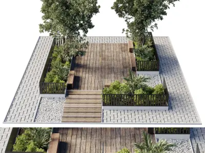 Urban Environment - Urban Furniture Bench with Plants Set 56 3D model