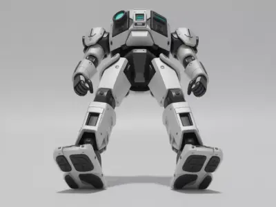 Sentinel Bot Futuristic Humanoid Robot Glowing Blue Accents Low-poly 3D model