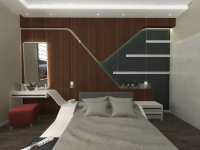 Modern Wooden Bedroom 3D model 3D model