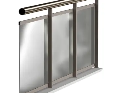 Glass railing with handrails for the balcony 3D model