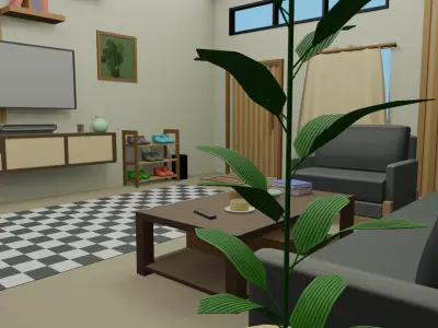 3D Low Poly Living Room and Dining Room Interior Model Low-poly 3D model