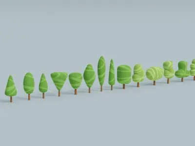 3D Asset - Low-poly stylized trees set Low-poly 3D model